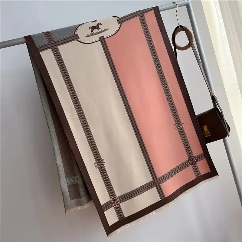 2024 Thick Women Winter Scarf Luxury Horse Print Cashmere Poncho Shawl Travel Wraps Pashmin Blanket Casual Bufanda Echarpe Hijap