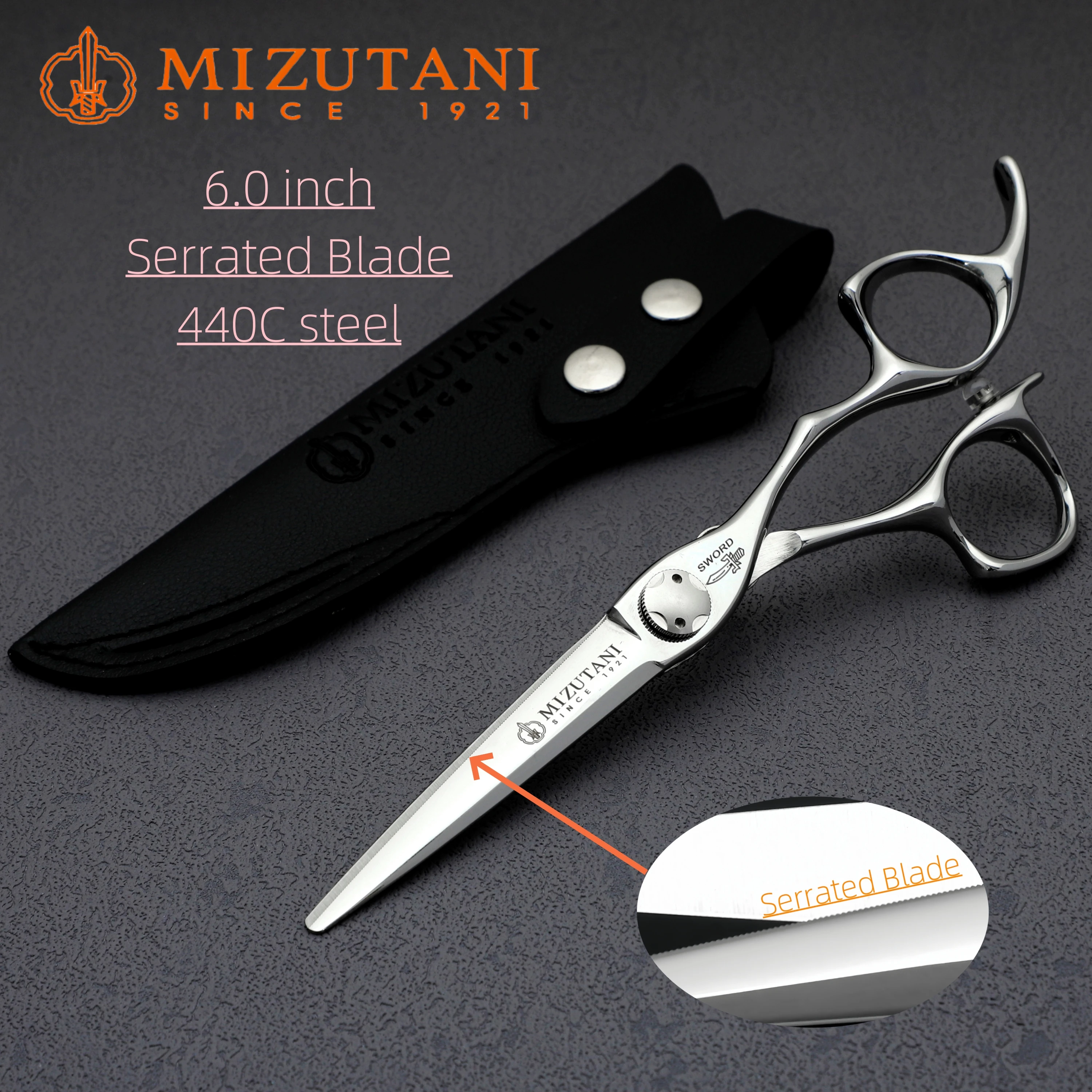 MIZUTANI 전문 미용 가위 세트, 톱니 모양 블레이드 가위, 440c 스틸 헤어 커팅 도구, 5.5-6.0 인치
