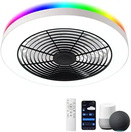

Profile Ceiling Fan - 19.7" Smart Bladeless,3 Colors Dimmable LED 6 Speeds 8 Blades Enclose Ceiling Fans with Light and Remo Liv