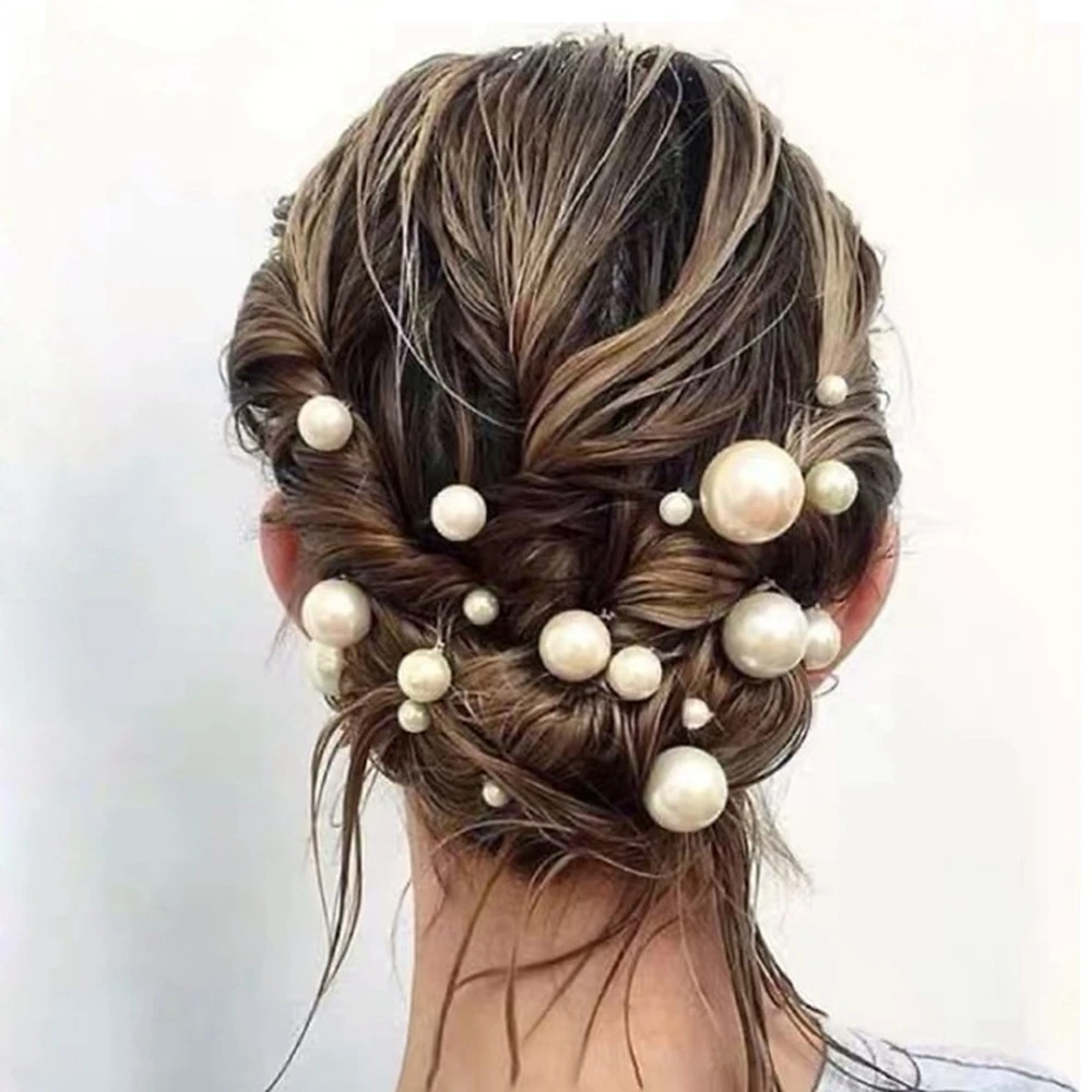 20pcs Pearl Bridal U-shaped Pin Metal Barrette Clip Hairpins Rhinestone Wedding Hairstyle Design Tools Women Hair Accessories