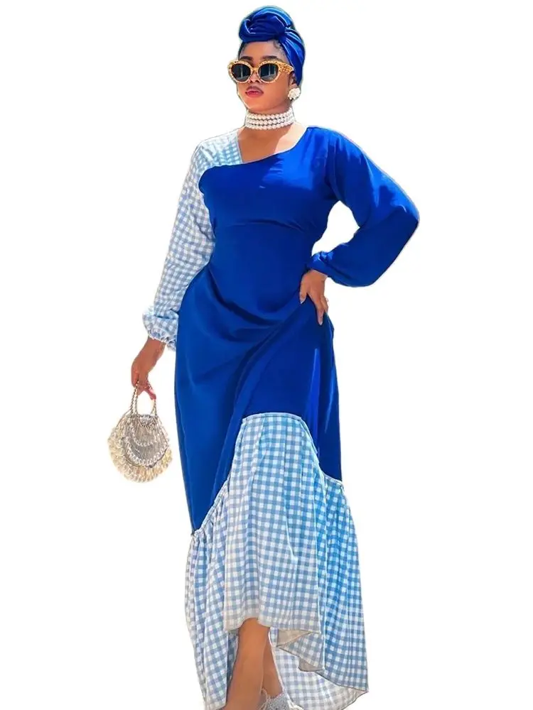 

Royal Blue Large Size Cotton Swiss Voile African In Switzerland Soft With Scarf African Women Wedding Clothing Dashiki Robe