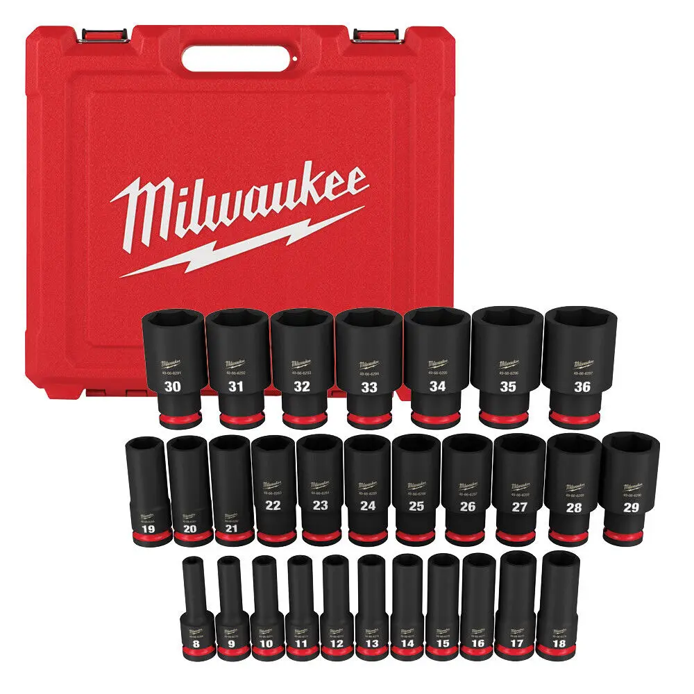 Milwaukee 49-66-7015 SHOCKWAVE 1/2 inch Drive Metric 6-point impact socket set- quick release magnetic nut sockets set 10 14 7 pieces 1 4 drive metric magnetic impact socket nut setters