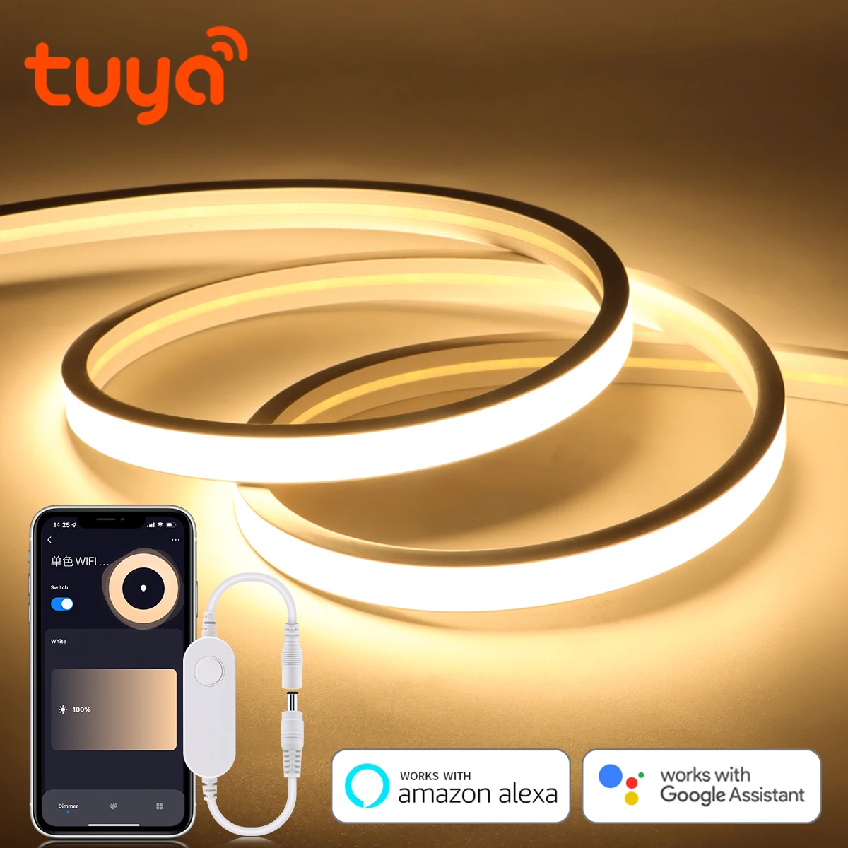 

320 LEDS/M Tuya Smart LED Strip Natural White 24V Wifi LED Light Strip Diode Tape TV Backlight Lamp Work Google Home Alexa Voice