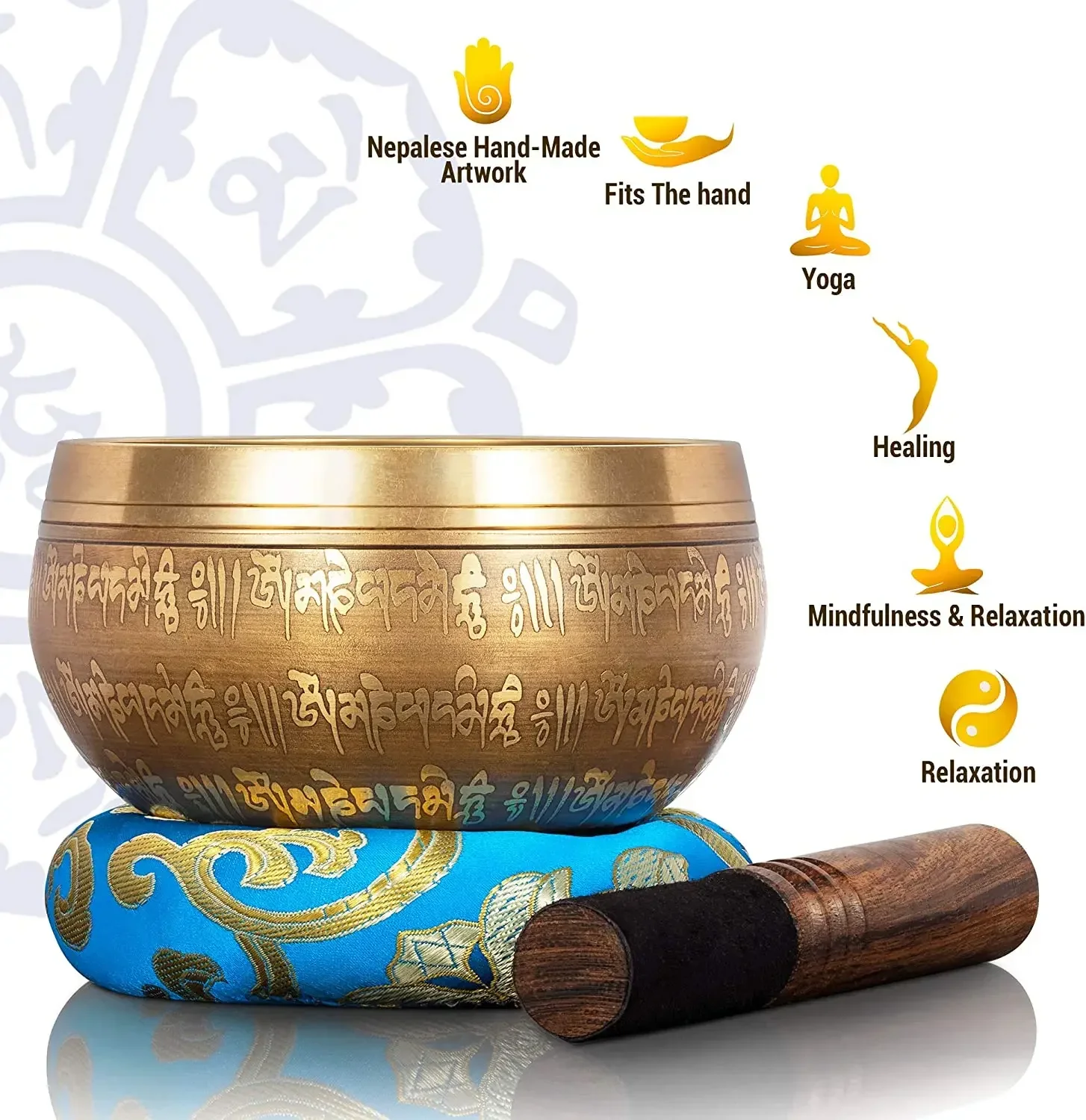 12cm Diameter Handmade Singing bowls with Leather Stick 4 Buddha Design Meditation Mindfulness Sound bowl 3