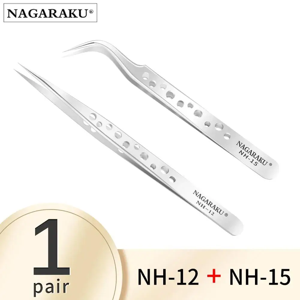 Eyelash tweezers NAGARAKU Makeup Eyelashes 2pcs set N-01 N-02 Eyelashes Tweezers NH-12 NH-15 Accurate Lashes ST-12 ST-15 Pincet Stainless