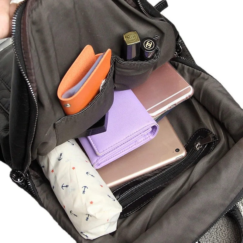 Black Knapsack Female 2024 New Soft Leather Backpack Tide Students School Bag High Street Leisure Travel Backpacks Korean