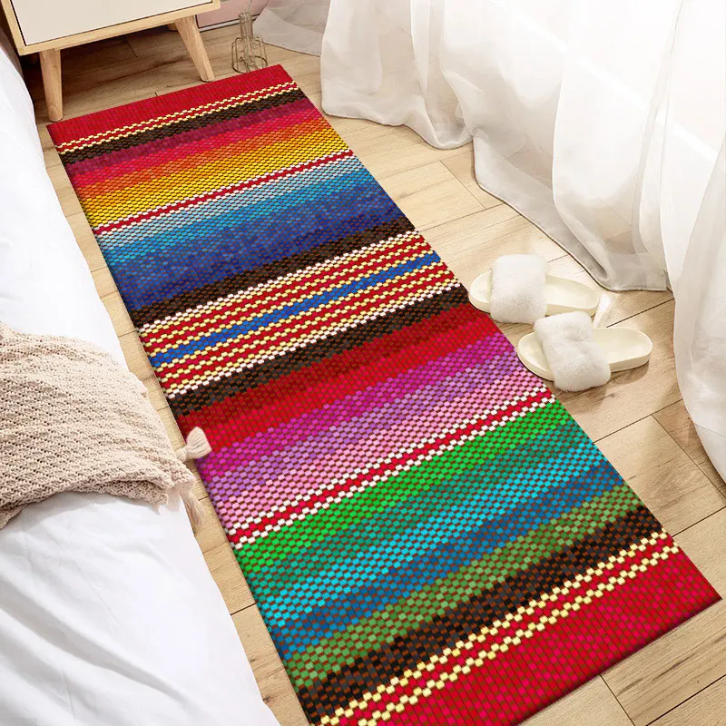 Bohemian Style Flannel Kitchen Mat Entrance Doormat Living Room Bedroom Floor Long Carpet Hallway Bathroom Anti-Slip Rug floor mat