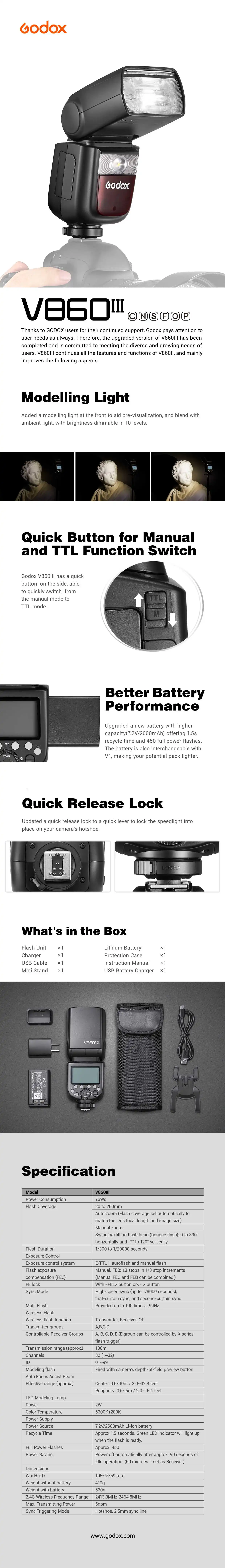 Adaptadores Godox V860iii V860 Iii Speedlite Flash De Cámara Ettl Hss