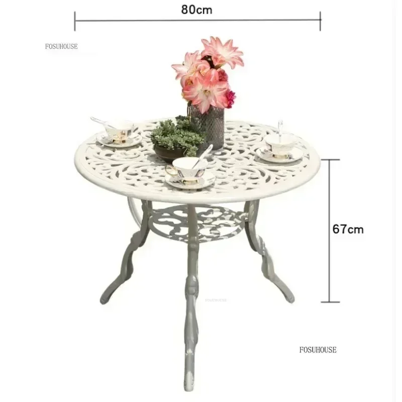 Leisure Metal Round Patio Table Outdoor Cast Aluminum Tables and Chairs Set Courtyard Garden Urniture Terrace Combination