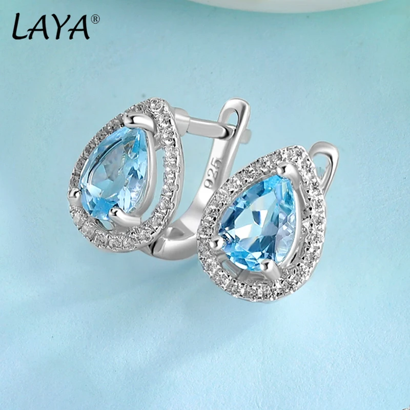 

LAYA Pear Brilliant Cut Vintage Gemstone Natural Blue Topaz Earrings For Women 925 Sterling Silver Wedding Engagement Jewelry