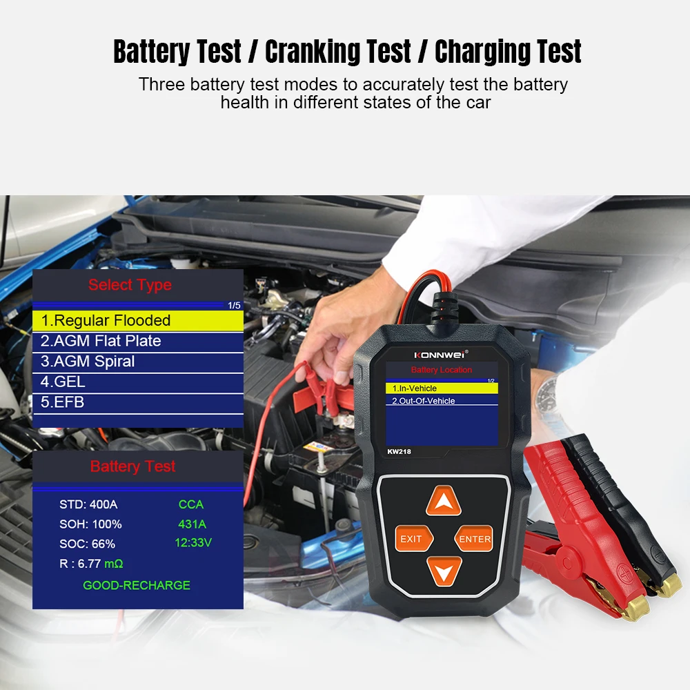 New KW218 Car Battery Tester 12V Motorcycle Auto Battery Analyzer 100 to 2000 CCA Car Moto Cranking Charging Test Battery Tools 3