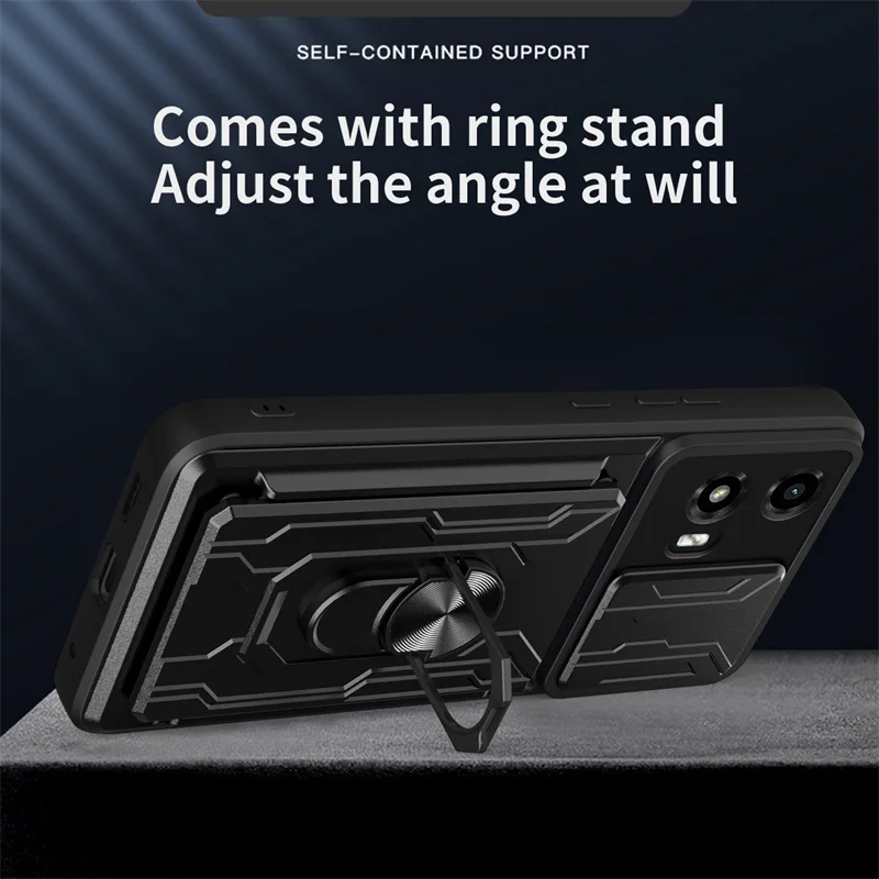 Rugged Shockproof Case with Lens Protector and Card Slot Stand Holder