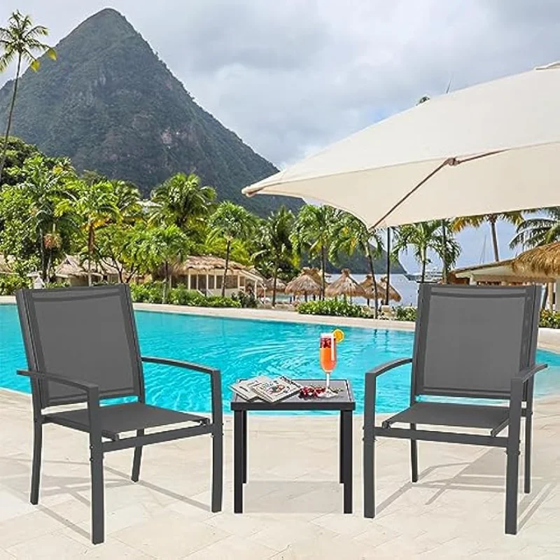 

Shintenchi 3 Pieces Outdoor Patio Set, Textilene Fabric Small Patio Furniture Set, Front Porch Chairs Conversation Set with Glas