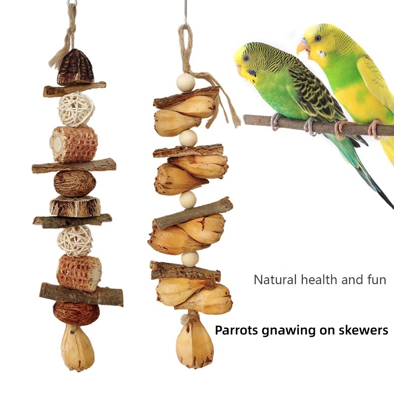 Birds Gnawing On Skewers Toy Parrot Toy Pineapple Bark and Starfruit Combination Toy Bird Cage Pendant