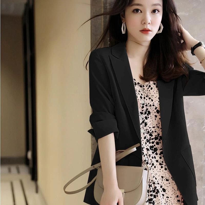 2023 Women's Clothing New Fashion Casual Loose Office Lady Notched Temperament Button Solid Color Dignified Intellectual Blazers