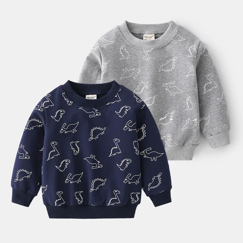 

Kids 100% Cotton sweatshirt boys girls Long sleeve print 3D dinosaur sports BABY tops spring autumn toddler clothes clothing