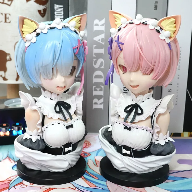 

22cm Anime Re: Life A Different World From Zero Figure Rem Re0 Remu Ram Pvc Action Figure Half-length Statue Children Toy Gifts