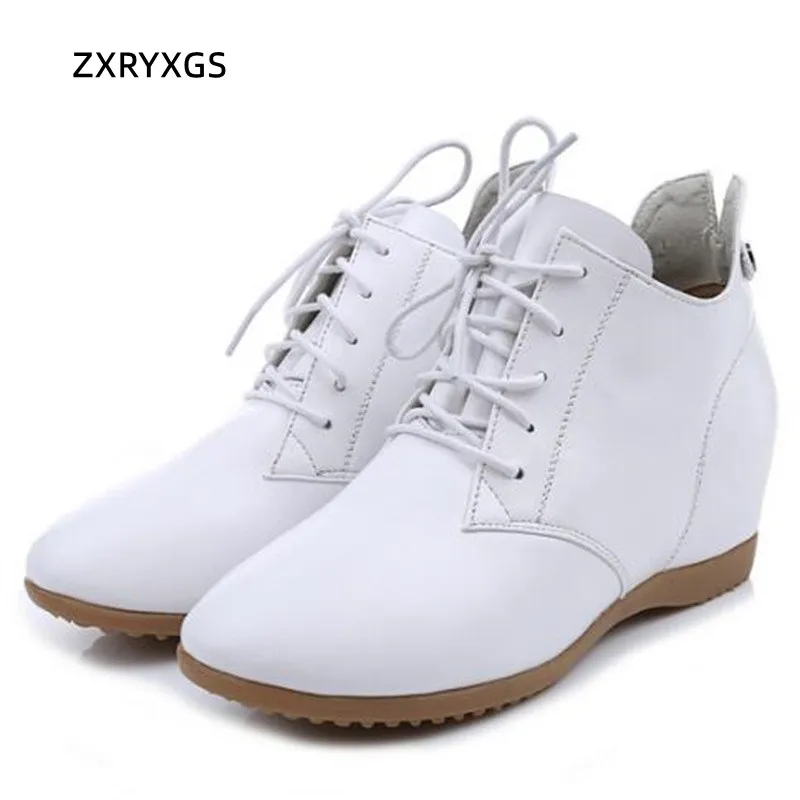 

2024 New Lace-up Genuine Leather Boots Ladies Boots Flat Internal Increase Comfort Winter Boots Casual Trendy Boots Plus Size