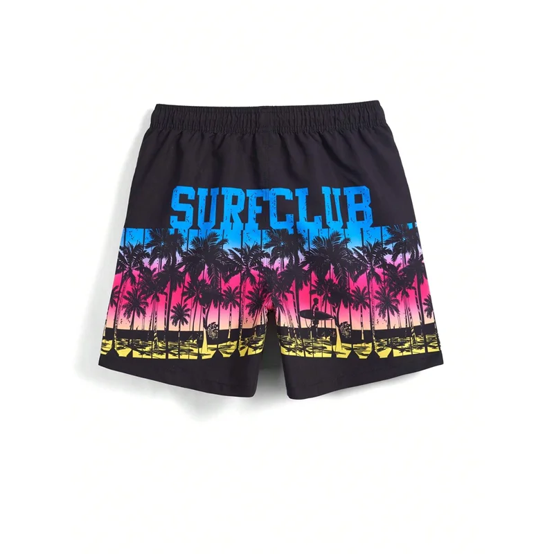 Coconut Tree Pattern Beach Shorts For Men Fishbone 3D Printed Swim Trunks Summer Street Surf Board Shorts Vacation Short Pants 4