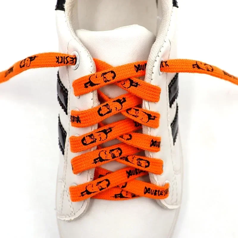 Coolstring Shoe Accessory 8mm Shoelaces Personalized Pattern Lacet Silk Screen Printed Flat Orange Bootlaces Hoodie Draw String