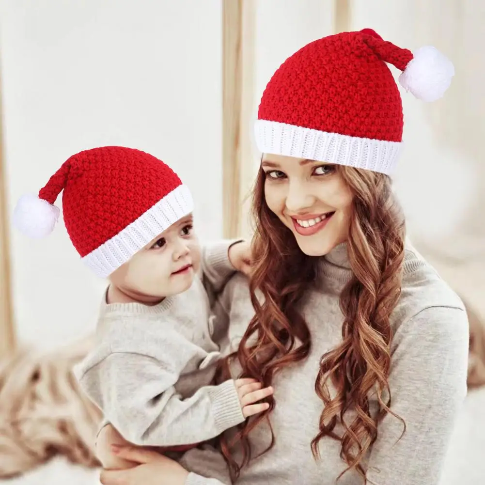

Kids Santa Hat Cozy Plush Santa Hat Knitted Warm Anti-slip Winter Beanie For Christmas Party Outdoor Cycling Stretchy Santa Hat