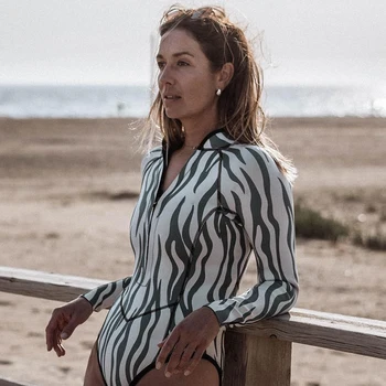 긴 소매 꽃무늬 프린트 2023 원피스 수영복, 여성용 수영복, 백리스 수영복, 빈티지 서핑 수영복, 신제품