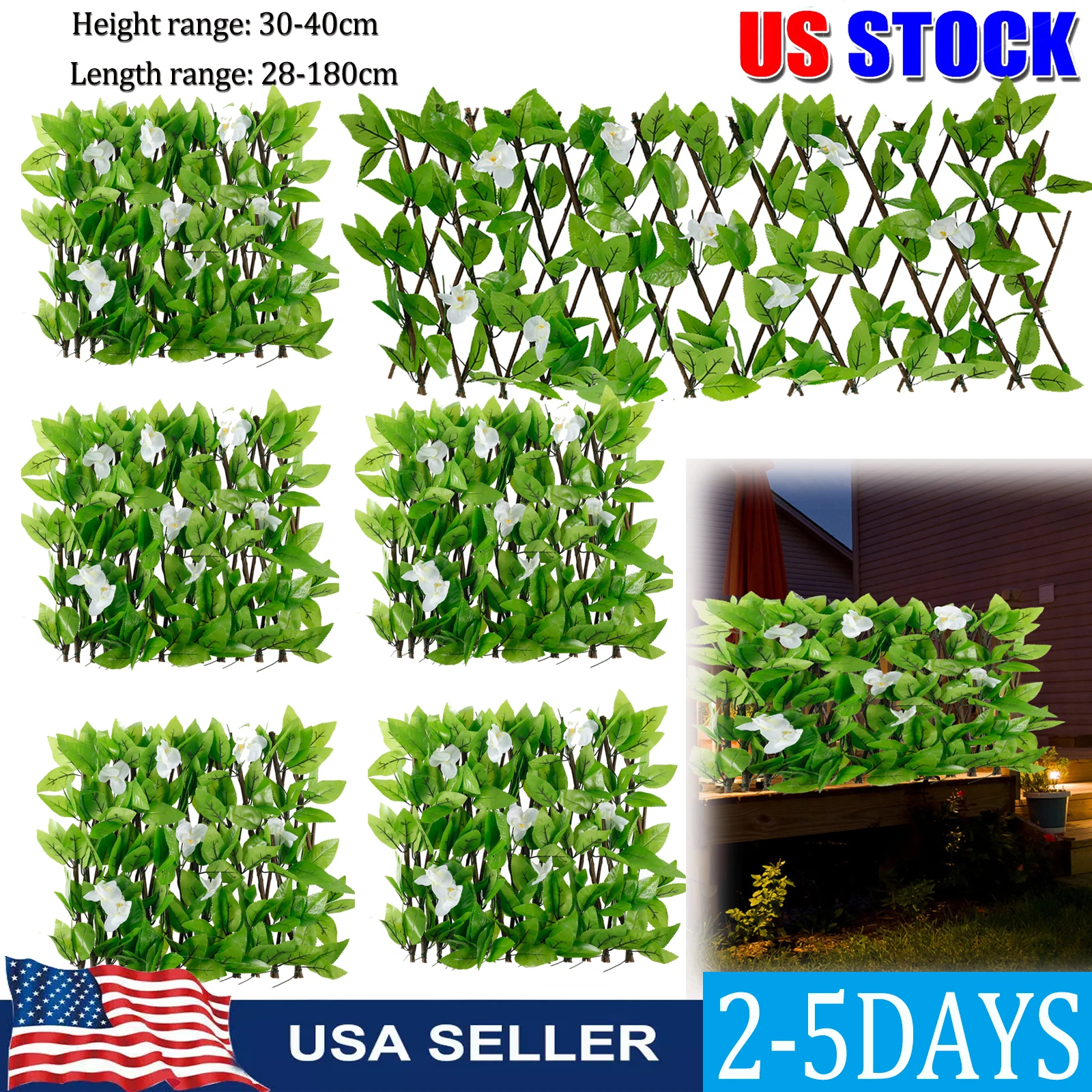 Artificial Fence Privacy Screen Cover with Flowers 20-180x30-40cm Expandable Artificial Leaves Fencing Panel Garden Decoration