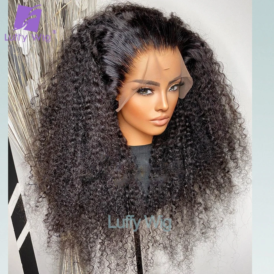 

13x6 Lace front Afro Curly Wig Human Hair Brazilian Remy 360 Lace Frontal Wigs Kinky Curly Full 200Density For Black Women LUFFY