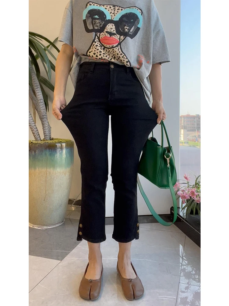 Women's Jeans Skirt Korean Popular Denim Wide Leg Ankle-length Pants Jeans Harem Elastic Denim High Waist Pants Woman Casual baggy ankle length harem jeans vintage elastic high waist vaqueros women wide leg denim pants oversized korean pantalones 2023