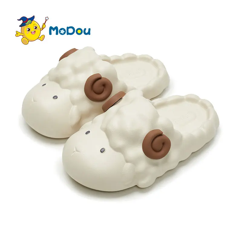 

Mo Dou Slippers for Children EVA Soft Home Shoes Non-slip Lovely Cartoon Sheep Easy Washing Toe-wrapped Shock-Absorbing Cozy