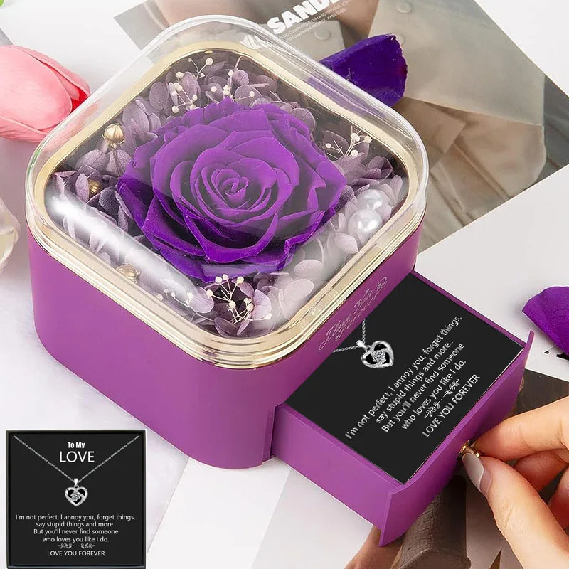 Tarocat Eeuwige echte roos met splitter halsketting, oorbellen, armband, geschenkdoos, sieradengeschenkdoos, rozenbox voor verjaardag, Valentijnsdag, huwelijksdag cadeau voor jezelf, vriendin en Tarocat Eeuwige echte roos met splitter halsketting, oorbellen, armband, geschenkdoos, sieradengeschenkdoos, rozenbox voor verjaardag, Valentijnsdag, huwelijksdag cadeau voor jezelf, vriendin en
