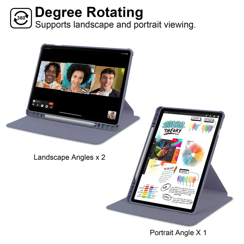 360° Rotating Tablet Case with Pencil Holder