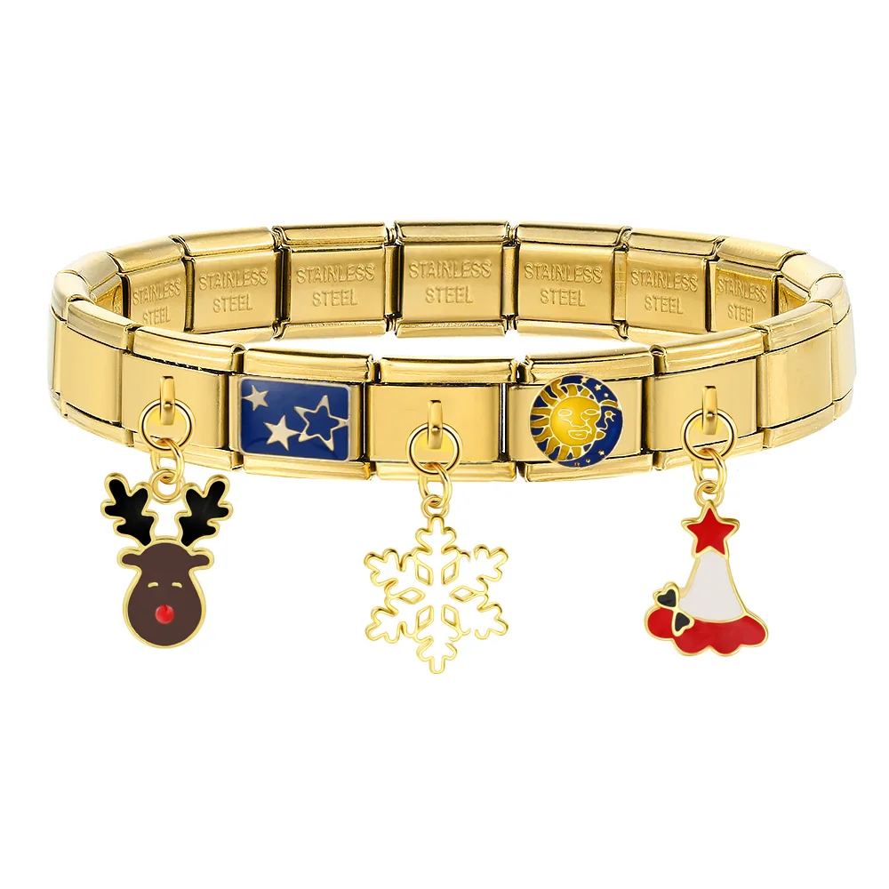 Mode Bunte Weihnachten Serie Charms Anhänger Italienischen Charme Edelstahl Link fit 9mm Perlen Machen DIY Schmuck Armband – Detail 2