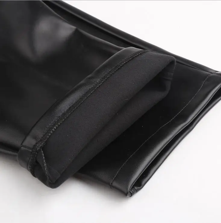 Casual pants Men Faux Leather Pants Fashion Casual Plus Size 29-42 Motorcycle Trousers Black Straight