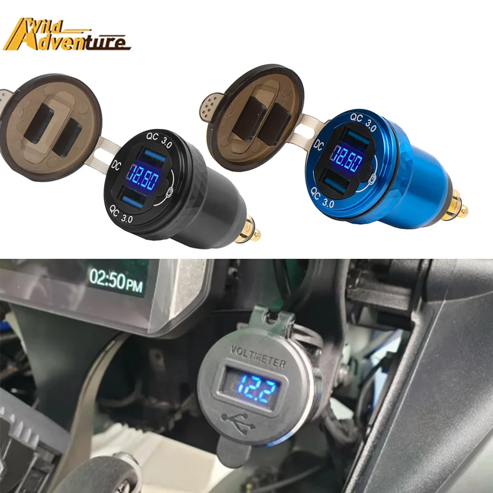 Dual USB Charger Adapter 12V QC3.0 Type-C PD DIN Hella LED Display for BMW F800GS R1300GS R1200GS for Ducati tiger 900 850
