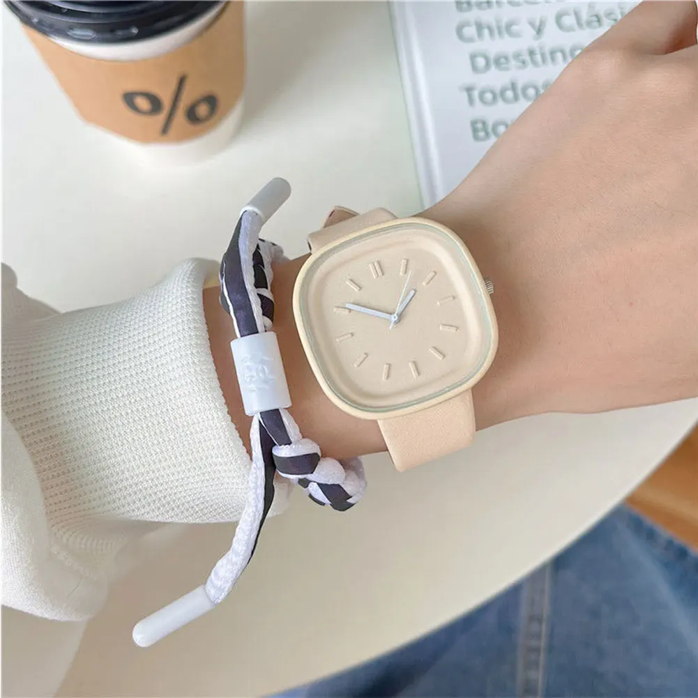 

Creative Fashionable Macaron Color Square Watch Multicolored PU Watchband Quartz Watch Women Casual Watch