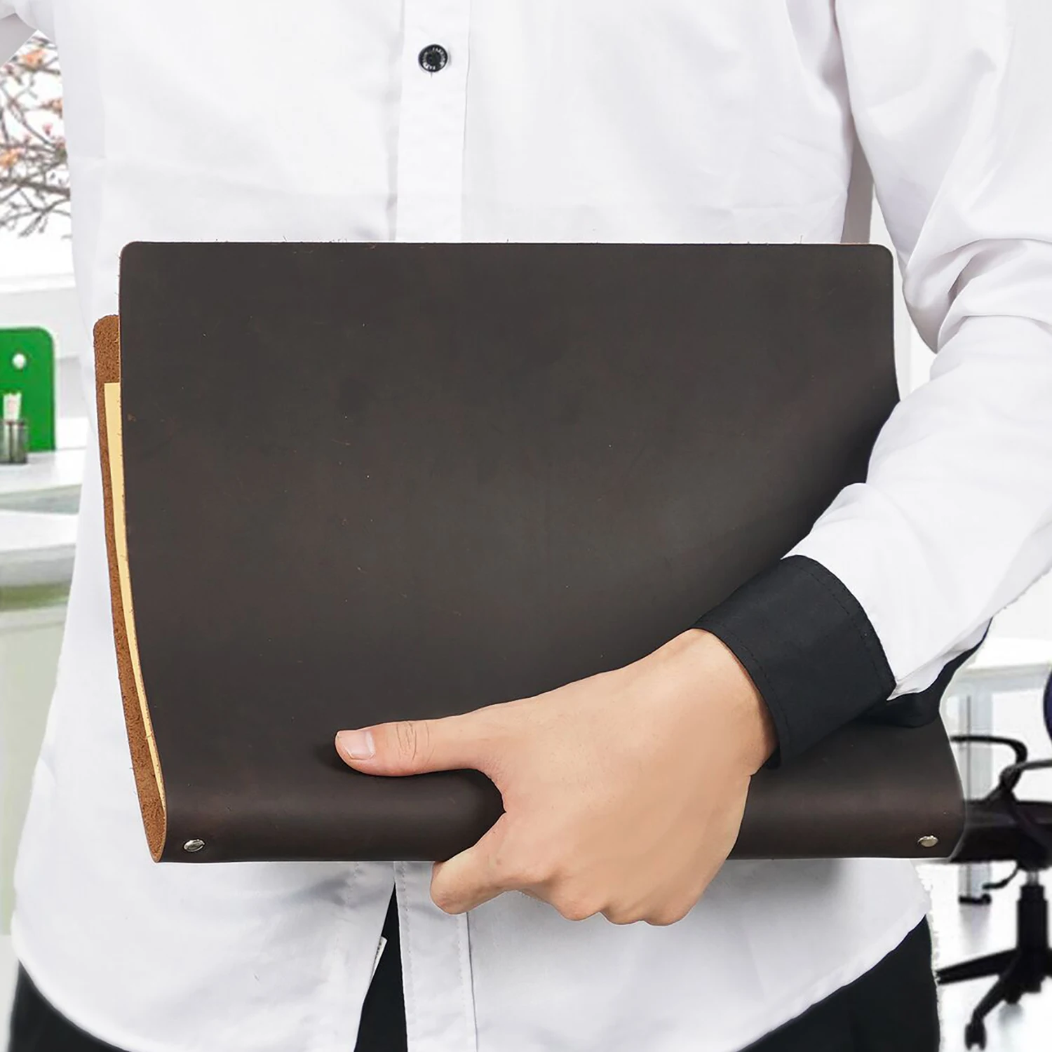 AIGUONIU Genuine Leather A4 Size Ring Planner with 4 Holes Binder Retro Notebook Vertical Version Neutral Notepad Sketchbook