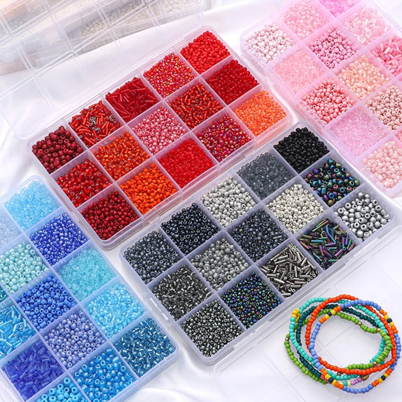 

15 Grids Colorful Glass Rice Bead Tube Bead For Jewelry Necklace Bracelet Making Glass Seedbead Spacer Loose Beads Accessories