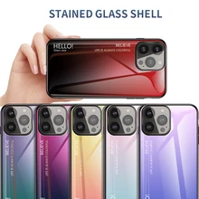 

For IPhone 13Pro 12 11Pro Max XR XSMAX 8 7 6SPlus SE2020 Gradient Glass Phone Cases Dazzle Color shell Tempered Glass Cover