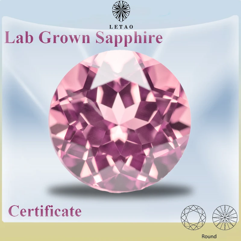 

Lab Grown Sapphire Sunrise Pink Color Round Shaped Gemstone Beads for Charms Diy Jewelry Making Selectable AGL Certificate