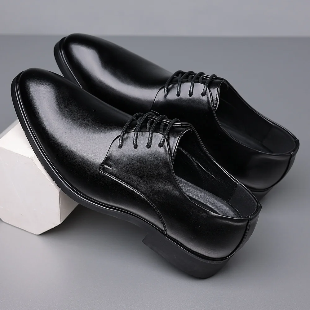 Men's Leather Shoes Elevator Height Increasing 5CM Invisible Insole