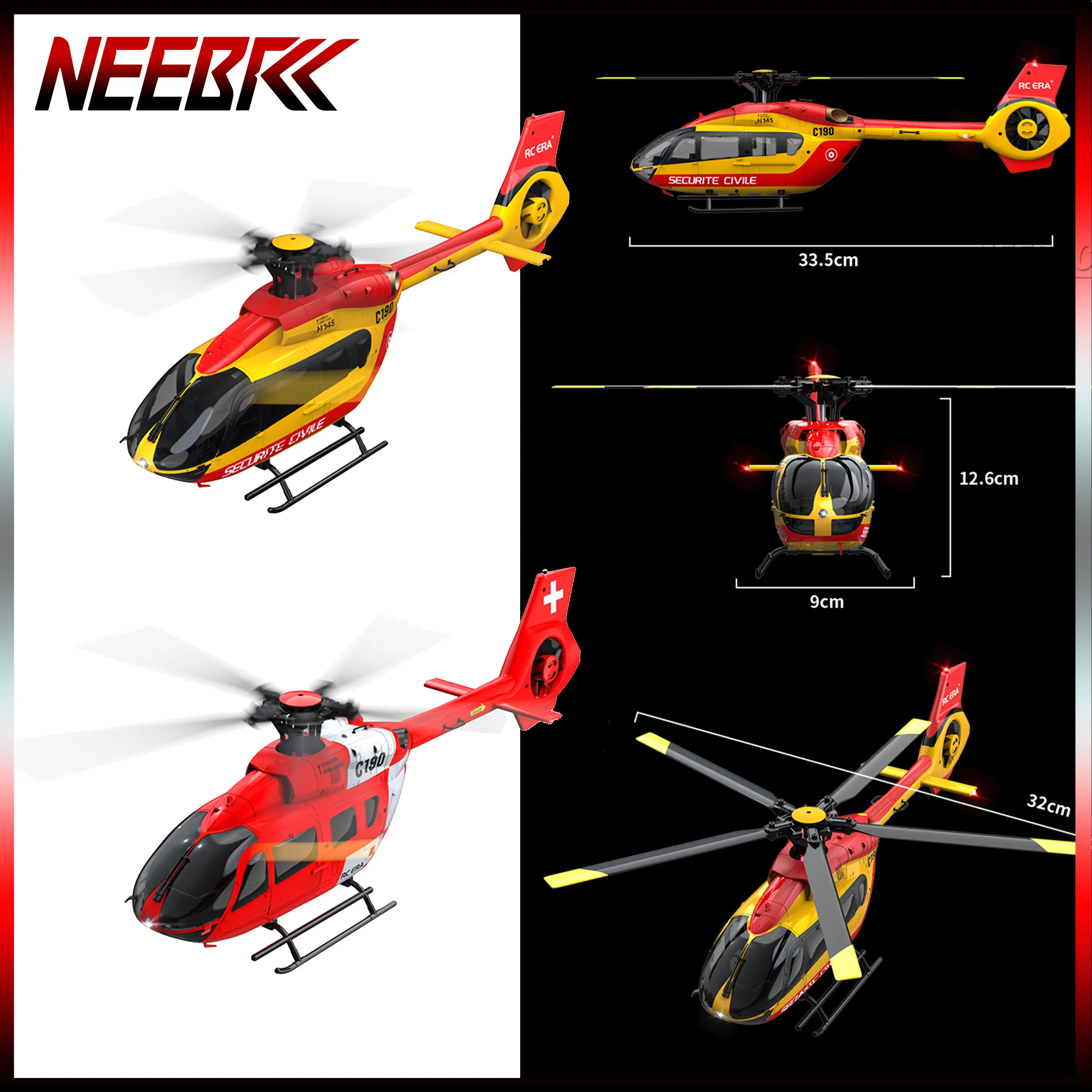 C190 RC 헬리콥터 1/30 BLS 6채널 6축 자이로 원키 이착륙 7.4V 기압 ..