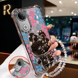 Bright Floral Phone Case with Lanyard and Stand, 3 - Piece Set for Vivo Y400 Pro (Silver)