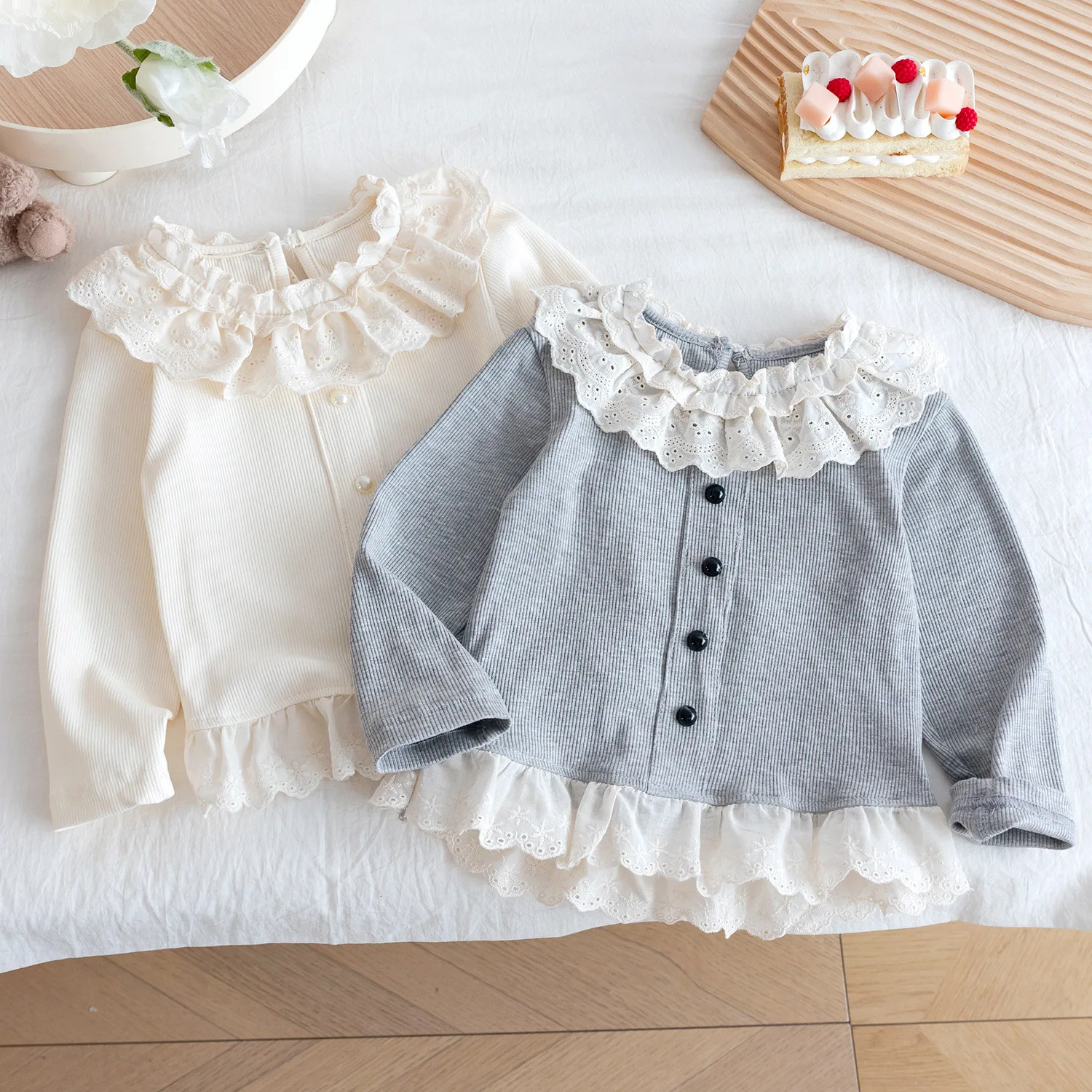 여아 니트 가디건 2026 신상 봄  여자아이 달콤한 러플 레이스 자켓 아동 공주풍 상의