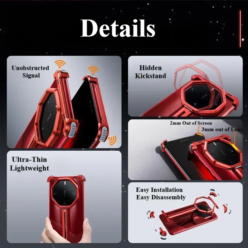 Eary for Huawei Mate 60 RS Ultimate  Phone Case With Stand Ultra-Thin Protective Cover Metal Back Case with Camera Lens Stand