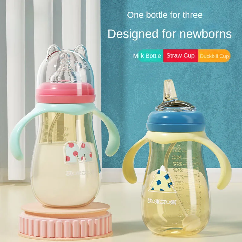 330ml Baby Nipple Bottle Straw Bottle Newborn PP Feeding Kids Boys Girls Anti-choking Bottles Silicone Nipple