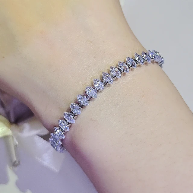 2024 New Marquise Oval Square Cut Luxury Silver Color on Hand Tennis Bracelet Bangle for Women Party Gift Jewelry S7062 5