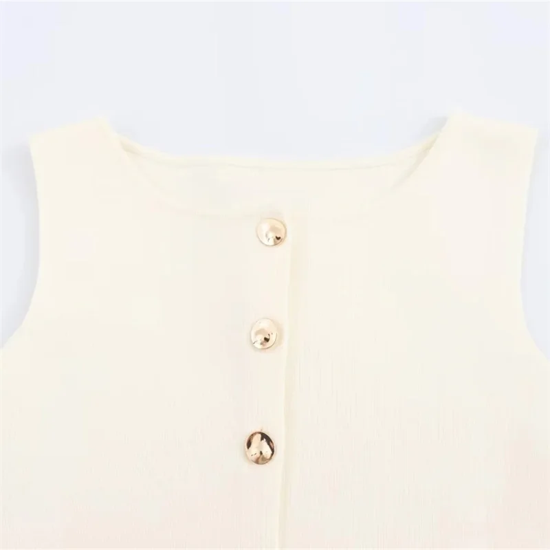 TRAF 2024 Woman Knit Vest Top Female Button Sleeveless Vest Women Summer Knitted Women's Tailored Vest Elegant Woman Coat 3