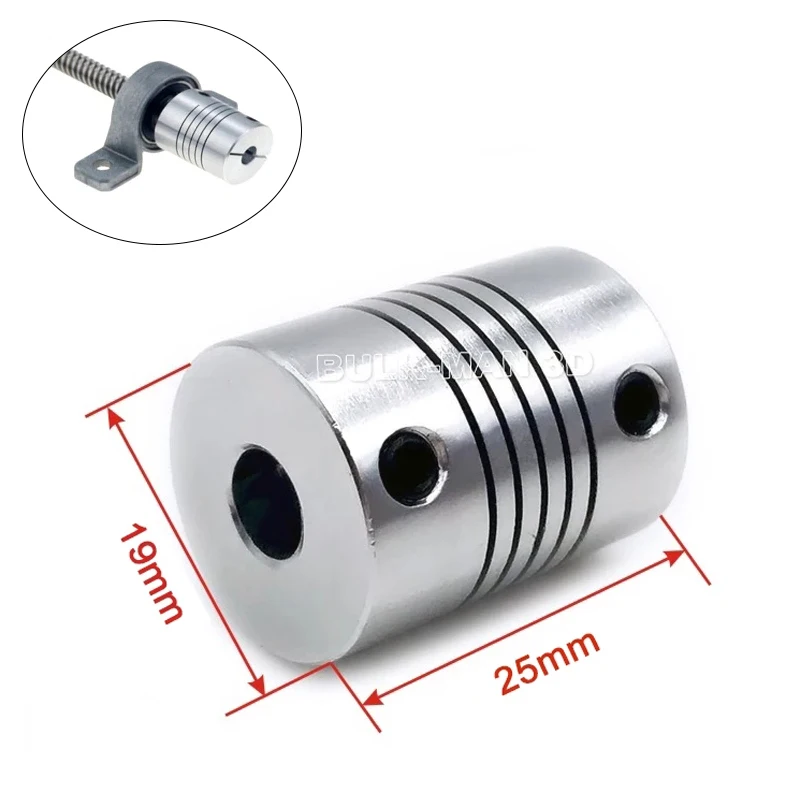 D19L25 Aluminum Flexible Coupling 2mm 3mm 4mm 5mm 6mm 6.35mm 8mm Shaft Coupler for Stepper Motor CNC 3D Printer