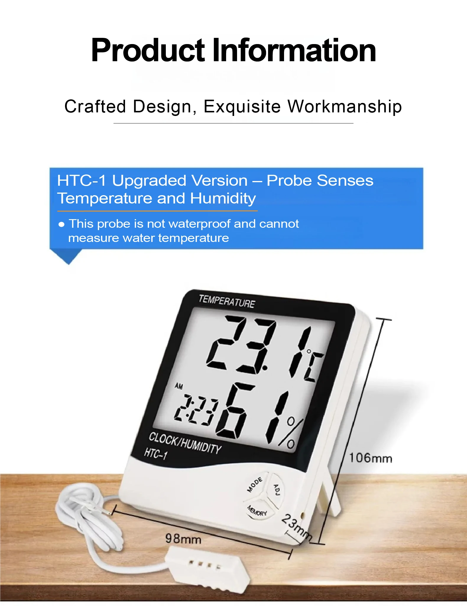 High Precision HTC-1 HTC-2 Thermometer Hygrometer with External Probe Temperatur